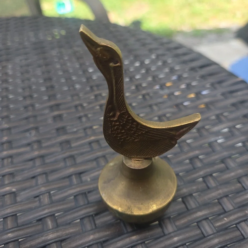 Vintage Solid Brass Duck Bird Hand Bell Figurine Desk Bell Cottage Cabin Core